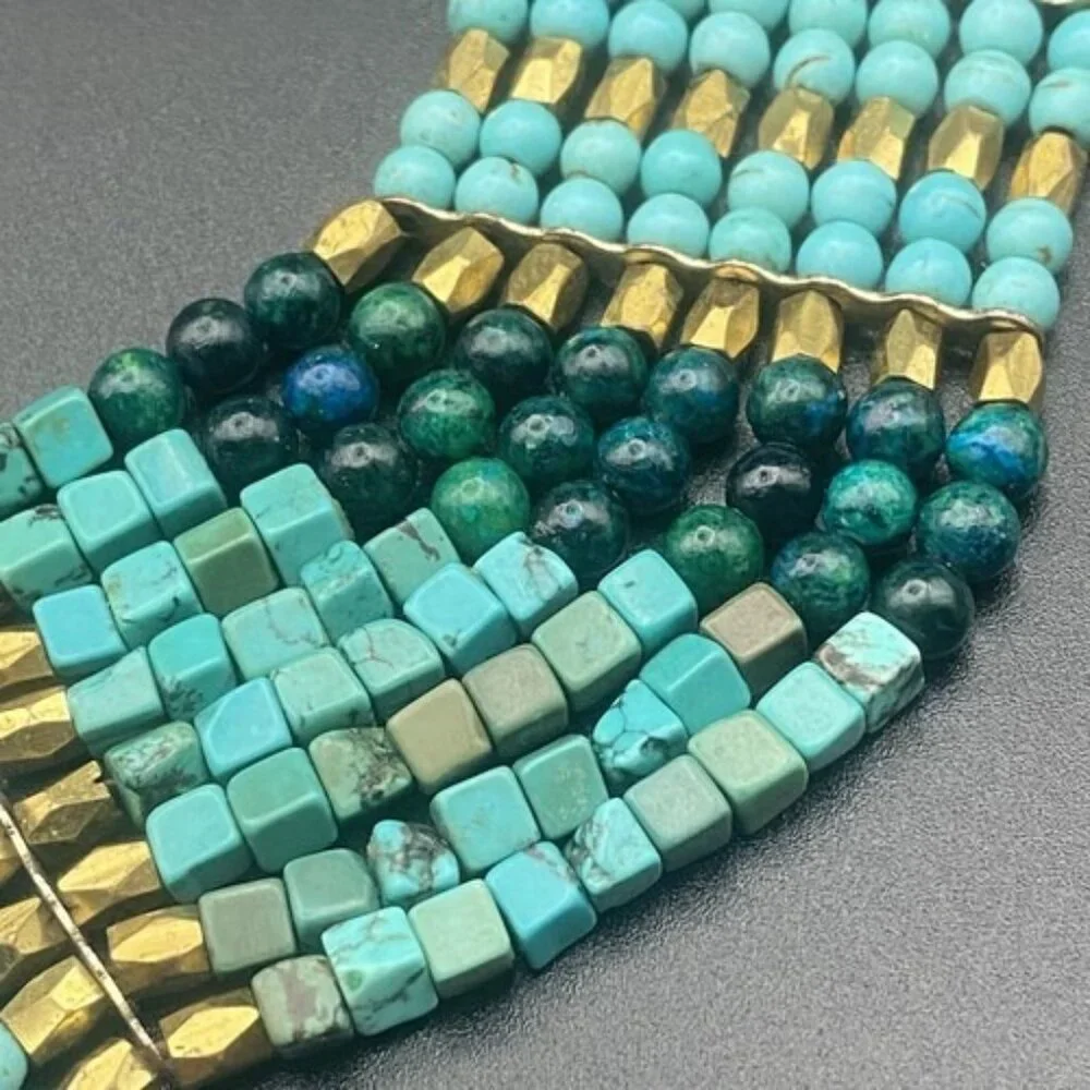 Nakamol Signed Necklace Layered Natural Stone Turquoise Bib Gold Bead Anthro SW - Picture 11 of 11